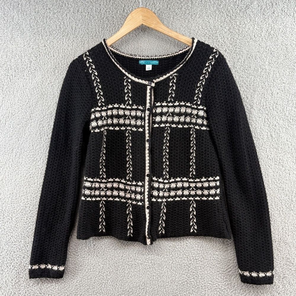 Pim + Larkin wool blend cardigan black cream granny chunky knit cottage core M
